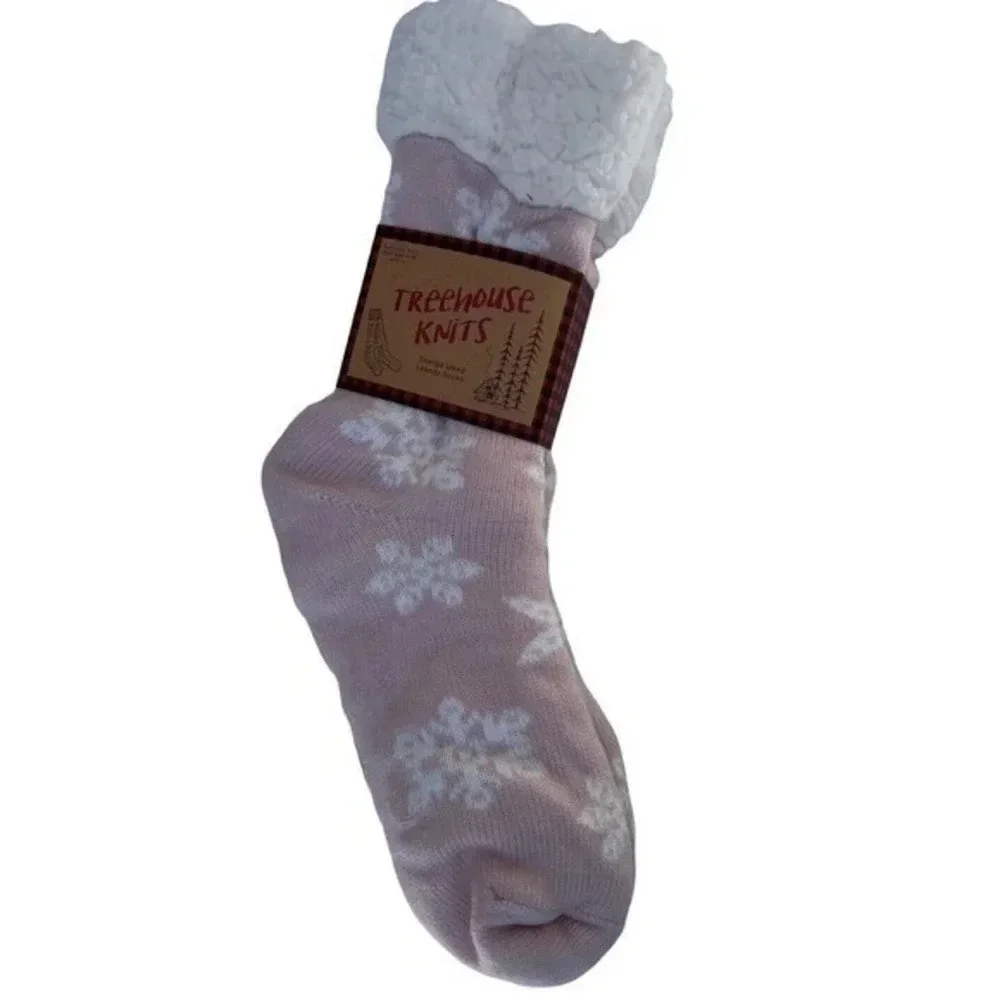 Treehouse Knits Pink Sherpa Lined Cozy Lounge Socks Gripper Non Slip Sz 9-11 New